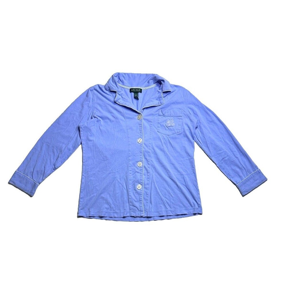 Lauren Ralph Lauren Women’s Pajama Top Blue Cotton Button Front Size Medium